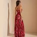 Fashion Women's Sleeveless V-Neck Printed Dress Sexy Waist Cinching Pleated Long Skirt Summer New_ecoleips.com