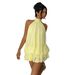 New European And American Style Solid Color Vacation Slim-fit Sexy Backless Halter Neck Waist-cinching Top With Puffy_ecoleips.com