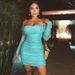 European And American Hot-Selling Women's Sexy Off-Shoulder Ruched Bodycon Evening Short Long Sleeve Dress_ecoleips.com