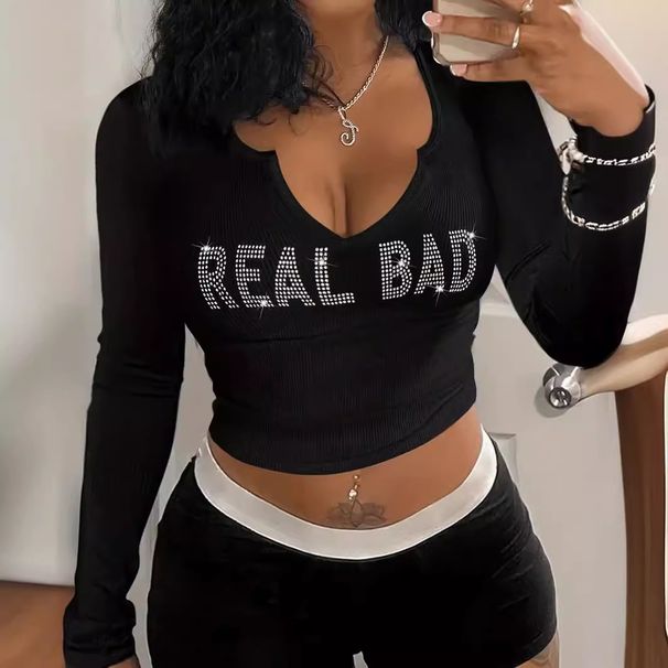 Women's Clothing Autumn New Navel Baring Round Neck Long Sleeved Short Style_ecoleips.com