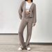 Oversized Knit Sweater & Pants Set, Button-Front Cardigan With Relaxed Trousers, Fall Casual Outfit In Khaki/Dark Brown (S/M/L/XL)_ecoleips.com