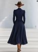 Elegant V-Neck Balloon Sleeve Dress – Satin Wrap Waist With Flared Hem For Weddings & Evening Events (Navy, White, Black, Burgundy, Sky Blue)_ecoleips.com