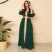 Elegant Green Long-Sleeve Hooded Dress With Lace Trim – Modest Islamic Fashion For Women Breathable Comfort_ecoleips.com
