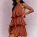 Elegant Halter Neck Chiffon Dress With Flounce Hem - Summer A-Line Midi Dress In Green/Black/Cream/Red (S-Xxl)_ecoleips.com