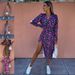 Women's Loose Long Sleeve V Neck Slim Waist Printed Dress Spring Summer_ecoleips.com