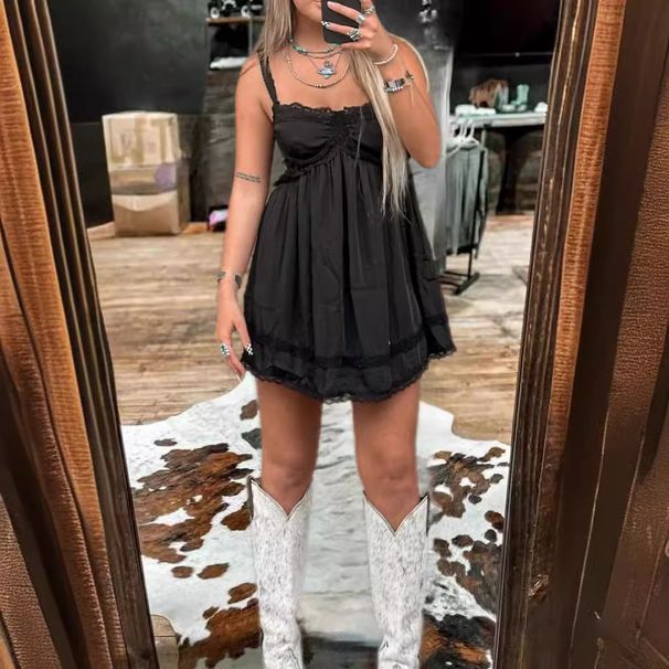 Women's Sleeveless Strapless Solid Color Lace Dress For Fashion_ecoleips.com
