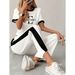 Women's Clothing Women's Color Block Design Comfortable Casual Suit Set Letter Print Summer Fashion For Formal & Casual For Women_ecoleips.com