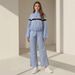 Women's Clothing Spring European And American Stand Up Collar Color Matching Cardigan Jacket Coat Casual Pants Trousers Fashion Suit_ecoleips.com