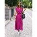 2023 Women's Fashion European And American Vacation Polka Dot Print Tie-Waist V-Neck Mid-Length_ecoleips.com
