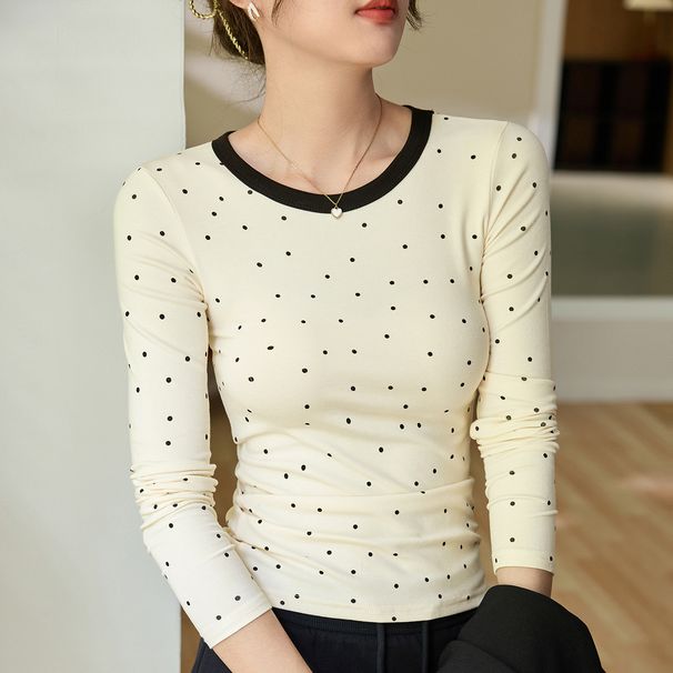 2025 #High Quality Products # Cute And Playful Polka Dot T-Shirt Women With Long Sleeves For Autumn 2025, New Color Blocking_ecoleips.com