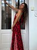 Absobe Women's Floral Maxi Dress Halter Tie Deep V Polka Dot Sexy Backless Patchwork Contrast Slim A-Line Long Dress Partywear_ecoleips.com
