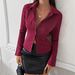 Women's Sexy Casual Versatile V Neck Striped Long Sleeve Shirt Top European American Style_ecoleips.com