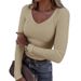 Cross-Border New European And American Hot-Selling Ribbed Slim-Fit Long-Sleeve Sexy V-Neck Casual Women's T-Shirt_ecoleips.com