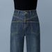 Cement Gray Denim Narrow Wide-leg Women, New Spring Autumn Style, Loose And Slimming, Straight-cut, Fleece-lined Long_ecoleips.com