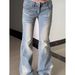 Light Blue Women's Flared Jeans Lace Trimmed American Style Low Rise Stretchy Extra Long Floor Length_ecoleips.com