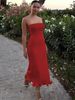 Hugcitar Elegant Solid Strapless Ruffles Sexy Bodycon Maxi Prom Dress Summer Spring Women Fashion Outfit Birthday Party Festival_ecoleips.com