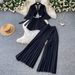 Women's Red Two Piece Set Autumn Loose Fitting High Waisted Pleated Wide Leg Pants Slim Fit Flared Sleeves_ecoleips.com