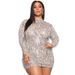 Autumn And Winter New Women's Clothing Fashion Slim-fitting Semi-turtleneck Sequined Splicing Fringed Hip-wrapped Large-size Dress_ecoleips.com