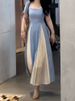 Elegant Mesh Splice Summer Dress Women's A-Line Skirt Slimming Black Dress Commute Korean Style Short Sleeve Long Dress_ecoleips.com