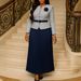 Elegant Women's Winter Suit Set Blazer Long Skirt with Belt And Brooch S-XXXL Navy Wine Purple_ecoleips.com