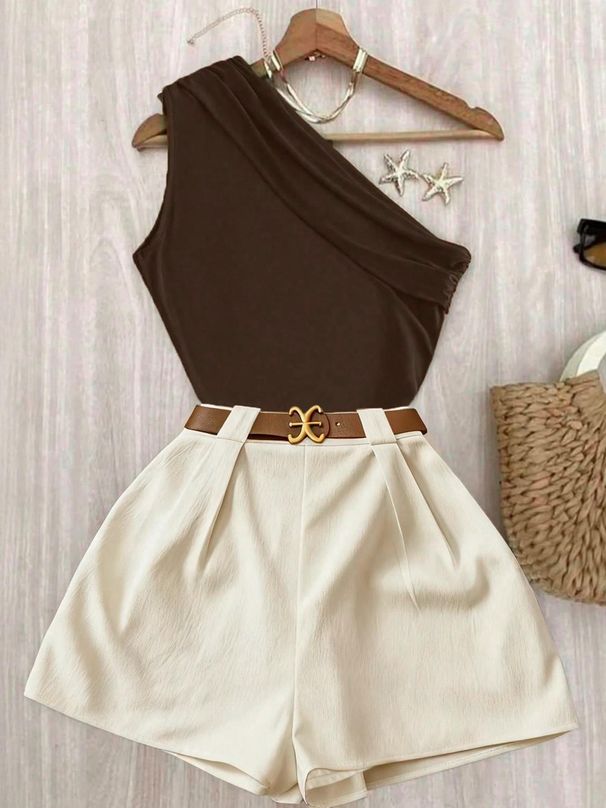 's New European American Foreign Trade Cross-border Solid Color Off-shoulder Sleeveless Top And Loose Casual_ecoleips.com
