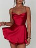 Women's Sexy Solid Color Backless Lace Up Satin Belted Halter Mini Dress – Summer Party Gown_ecoleips.com