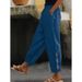 Suitable For All Seasons Spring And Autumn New Women's Cotton Linen Solid Color Fashion Casual Daily Side Pocket Hem Hollow Button Long Pants_ecoleips.com