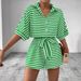 Women's Clothing Spring And Summer Striped Lapel Cardigan Button Mid Sleeve Belt Shorts Suit Jumpsuit_ecoleips.com