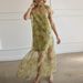 Unique Bow Tie Up Short Sleeved Beach Dress 2026 New Short Sleeved Mesh Women's Dress Printed Perspective Loose Elegant Dresses_ecoleips.com