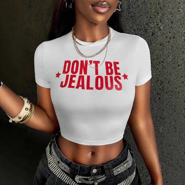 2025 Qi Duo Summer Hot Sale Cross-Border European And American Trendy Cool Letter Spicy Girl Print Slim Cropped Top_ecoleips.com