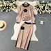 Women's Clothing autumn and winter round neck loose long sleeved sweater high waist mid length skirt knitted two piece suit_ecoleips.com