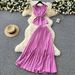 Women's Clothing Round Neck Sleeveless Top High Waist Slimming Big Swing Pleated Skirt Two Piece Suit_ecoleips.com