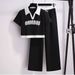 Women's Clothing Casual Sports Suit For Women Summer New Internet Celebrity Fashionable Sweatshirt Wide Leg Pants Running Suit Two Piece Set_ecoleips.com