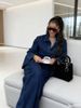 Women's Denim Two-Piece Suit - Long Sleeve Jacket With Collar & Pockets + Belted Straight-Leg Pants (Casual Chic, Office Wear, Stretch Comfort Fit)_ecoleips.com