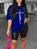 Summer Women's Casual Fashion Cross Faith Graphic Print Loose T-shirt Shorts Two-piece Set Summer Sportswear Suitable For Daily Wear-160_ecoleips.com