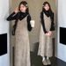 Autumn New Korean Fashion Gradient Strap Two-Piece Maternity Dress_ecoleips.com