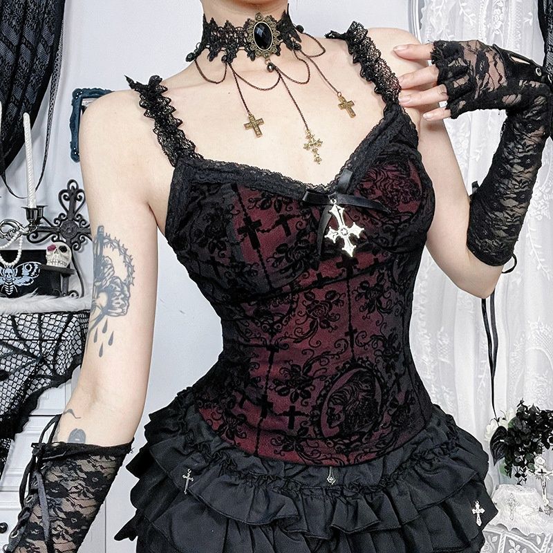 XS25066 Dark Gothic Style Spicy Girl Camisole 2025 New Sexy Slim Fit Versatile Tank Top For Women_ecoleips.com