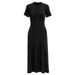 Elegant Petite Women's Knit Dress with round Neck Short Sleeve Lace-Up Detail Ribbed Button-Down Midi Dress_ecoleips.com