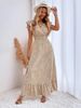 Spring Summer Elegant V Neck Print Ruffles Long Dress Women Casual Flounce A Line Dress_ecoleips.com