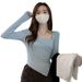 Women's Base Shirt Autumn Winter 2025 New Style Hot Slim Irregular Top Trendy Ins Girl Square Neck T-Shirt Long Sleeve_ecoleips.com