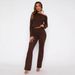 New Sexy Spice Girls Casual Ladies Suit Solid Color Long Sleeve Slim Top Elastic Pants Two-piece Set_ecoleips.com