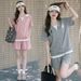 Women's Ice Silk Ribbed Sportswear Set T-Shirt And Shorts Trendy Summer Two Piece Cross Border European Style_ecoleips.com