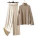 Plus Size Women's Winter Outfit Set - Cozy Knit Sweater, Cotton Vest & Wide Leg Pants (3-Piece)_ecoleips.com