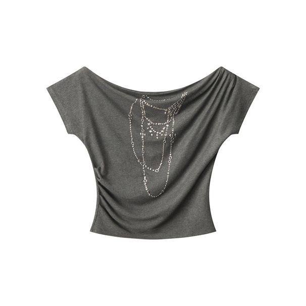 Women's Off-Shoulder Crop Top Short Sleeve Chic Slanted Neckline Summer Casual Tee for Fashion Lovers_ecoleips.com