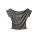 Women's Off-Shoulder Crop Top Short Sleeve Chic Slanted Neckline Summer Casual Tee for Fashion Lovers_ecoleips.com
