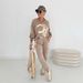 Women's Knit Tracksuit Set With 3D Letter Print Long Sleeve Top And Cropped Pants - Comfortable Polyester Lounge Wear For Casual Outings_ecoleips.com