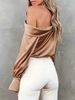 Women's Clothing Parisian Off-Shoulder Blouse | Crushed Satin Shirt With Bell Sleeves – Romantic Rose Gold & Modern Baroque Elegance_ecoleips.com