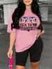 Summer Women's Casual Fashion Letter Graphic Print Loose T-shirt Shorts Two-piece Set Sportswear Suitable For Daily Wear-128_ecoleips.com
