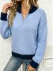 Contrast Ribbed Knit Sweater, Half Zip Pullover_ecoleips.com