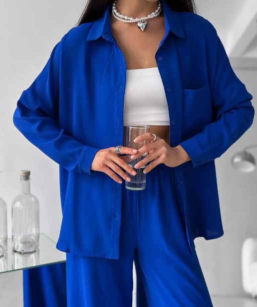 Women's Clothing Solid Color Cardigan Pocket Casual Wide Leg Trousers Suit_ecoleips.com
